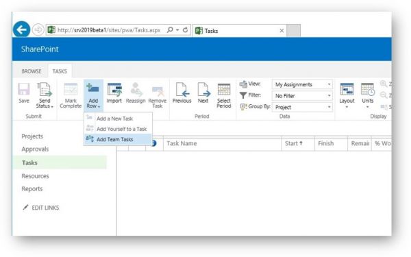 Microsoft Project Server Add team tasks
