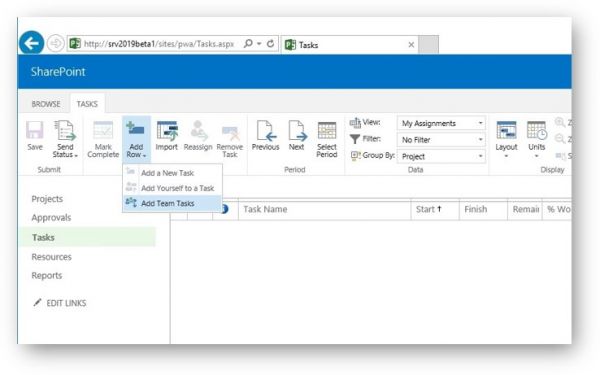 Microsoft Project Server Add team tasks