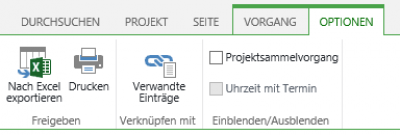 Tabelle mit Vorgang und Optionen für die Arbeitspakete