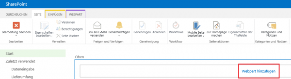Webpart hinzufügen