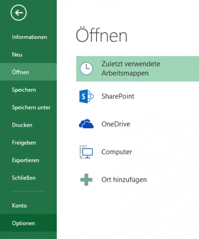 Microsoft Project Ansichten | Öffnen | zuletzt verwendete Arbeitsmappen