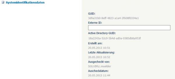 Einsicht der ID im Bereich "Systemidentifikationsdaten"