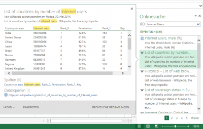 Excel-Tabelle mit der Onlinesuche