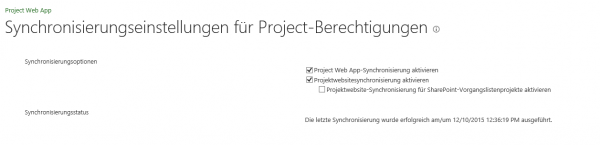 Syncronisierungseinstellungen für Project Berechtigungen