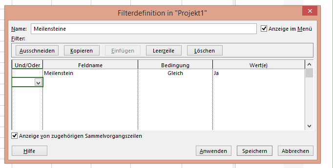 Filterdefinition in 