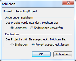 Projekt speichern und ausgecheckt lassen