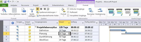 Abweichungen des Projektplans via Kennzeichnung verdeutlichen.