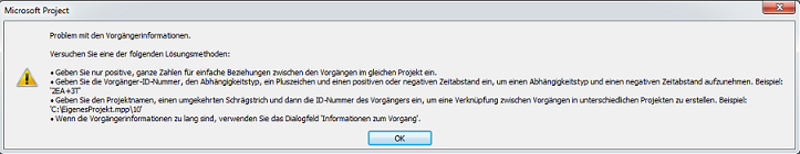 Fehlermeldung Problem mit den Vorgängerinformationen