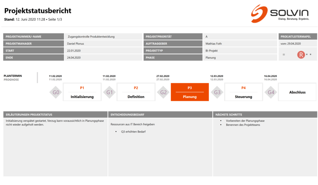 Server Reporting Services Projektstatusbericht Erste Seite