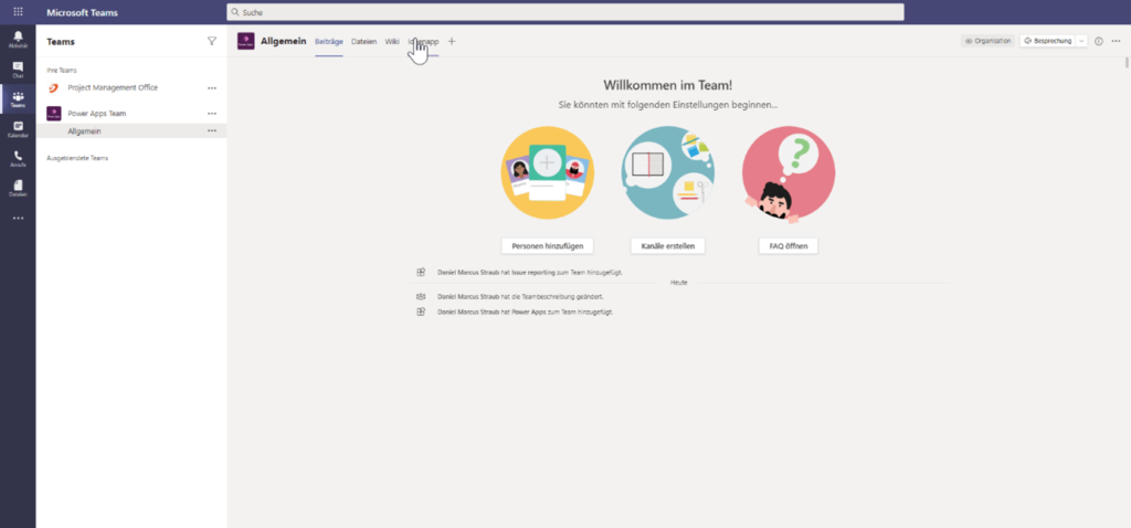 App als neue Registerkarte im Teamskanal