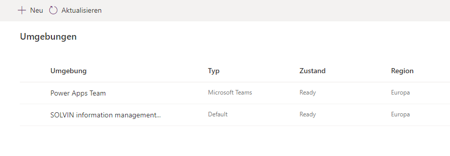 Project Oakdale Evironment im Power Platform Admin Center