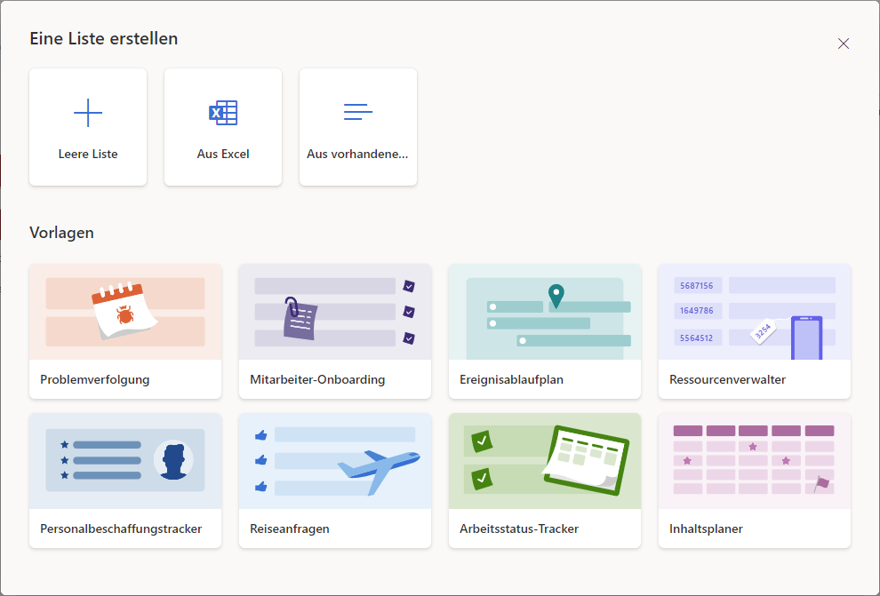 Microsoft Lists Eine Liste erstellen