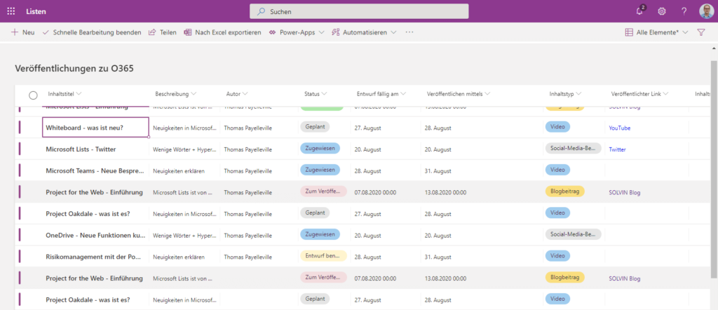 Microsoft Lists Schnellerfassungsmodus