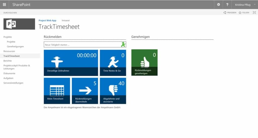 SOLVIN TrackTimesheet Beispielansicht Dashboard